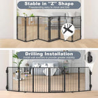 Metal Freestanding Dog Gates with Door for Outdoor Indoor,120'' Extra Wide 24'' Tall Free Standing Dog Gate for Doorways,Large Openings,Deck,Yard,Porch,Foldable Safety Pet Fence(Black,6 Panels)