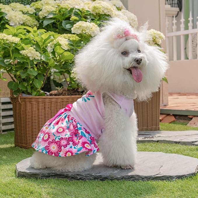 CuteBone Happy Mother's Day Dog Dress Velvet for Small Dogs Girl Floral Skirt Pink Puppy Dresses Dog Clothes CVA22XS-D