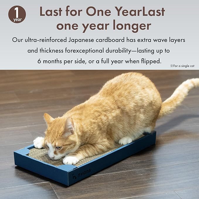 nyans Handcrafted Japanese Cardboard Cat Scratcher, Premium Low-Mess Corrugated Scratcher Box, Minimal Design for Indoor Cats, Helps Protect Furniture, 15.9 in (Box) (Wood Print)