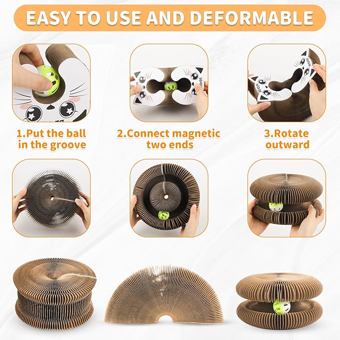1Pack Kitty Curls Cat Accordion Physical Exercise for Indoor Cats Toy Magic Organ Thickened Kitty Head Organ with 1Pack Cat Nail Clipper