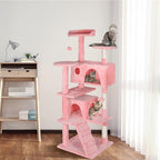 Multi-Level Cat Tree Tower with Condos, 54" Tall Cat Activity Center with Plush Perches and Toys, Space Saving Pet Playhouse for Kittens and Cats (Pink)