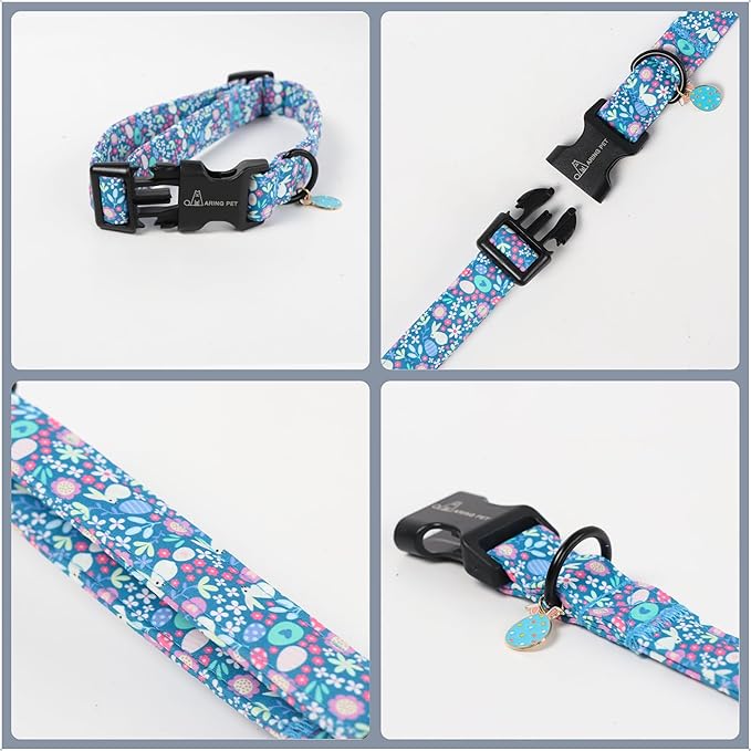 ARING PET Easter Dog Collar, Cute Blue Rabbit Egg Floral Pet Collars with Quick Release Buckle for Puppy Small Medium Large Boy Girl Dogs-XS
