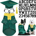 5 Pcs Dog Graduation Costume Set Include 2026 Pet Graduation Gown with Stole Puppy Grad Cap Lensless Glasses DIY Letter Stickers for Dogs Cats Holiday Costume Accessory(Green Yellow,XL)