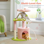 PAWZ Road Flower Cat Tree Pink 32” Small Cat Tower Cat Scratching Post with Curved Perch, Cozy Cats Condo Removable Flower Bed for Kittens and Small Cats-Pink