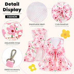 Cute Dog Dress Small Dog Clothes For Girls Female Puppy Outfits Pink Floral Pet Summer Clothes Bowknot Doggy Cat Princess Dress Harness Set for Holiday Birthday Party Costume Clothing (Pink,XL)