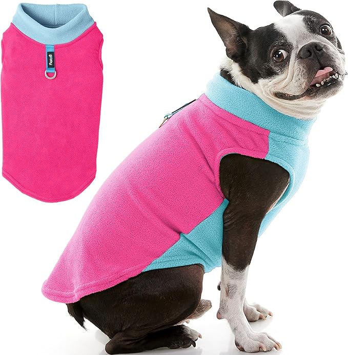 Gooby Half Stretch Fleece Vest Dog Sweater - Pink, Small - Warm Pullover Fleece Dog Jacket with D-Ring Leash for Small to Medium Dogs