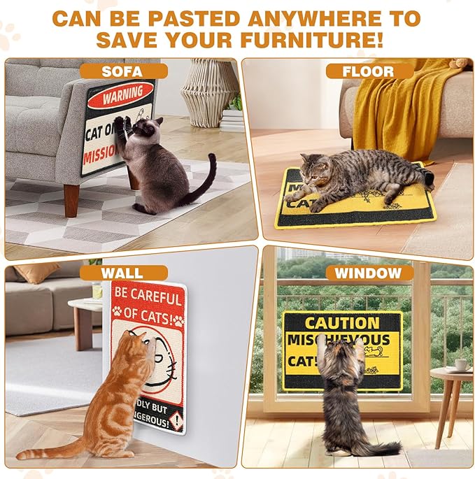 Cat Scratcher Post Mat (Use on Wall, Couch and Carpet), Durable and Shedding-Resistant Cat Scratching Surface - 21.7x13 inch with Hoop and Loop Adhesives, Twist Pins (Black)