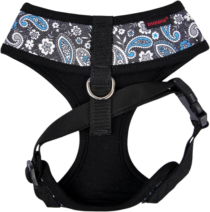 Puppia Cynthia Dog Harness A (Over-The-Head) Fashionable Paisley Pattern Spring Summer Harness for Small and Medium Dogs, Black, X-Large