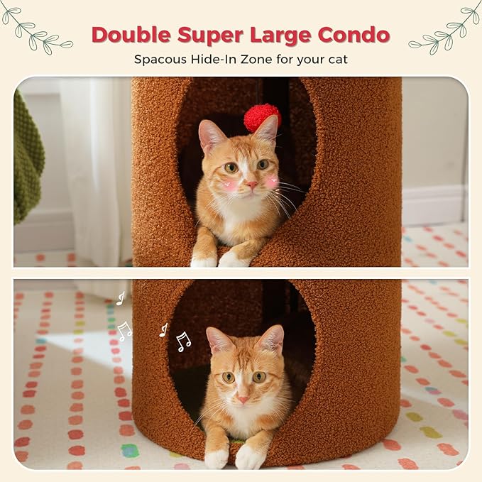PETEPELA 2-Level Cat Beds for Indoor Cats, Cat Tree House with Removable Flower Bed, Cute Cats Hideaway, Indoor Cat Tree Condo, 20X20X28.7 Inches, Brown