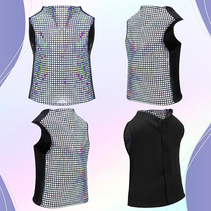 Disco Sequins Dog Costume Set Dog Holographic Shiny Shirt with Disco Ball Headband 80s 70s Party Pet Outfits Glitter Halloween Christmas Cosplay Clothes for Puppy Cat(S)