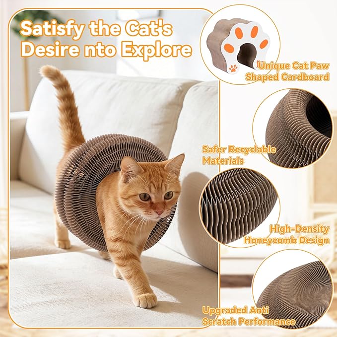 Meetory Magic Organ Cat Scratcher Board - Cat Ball Adventure, Thick & Large Connectable Cardboard Scratching Board with Bell Ball, The Ultimate Interactive Mental & Physical Exercise for Cats