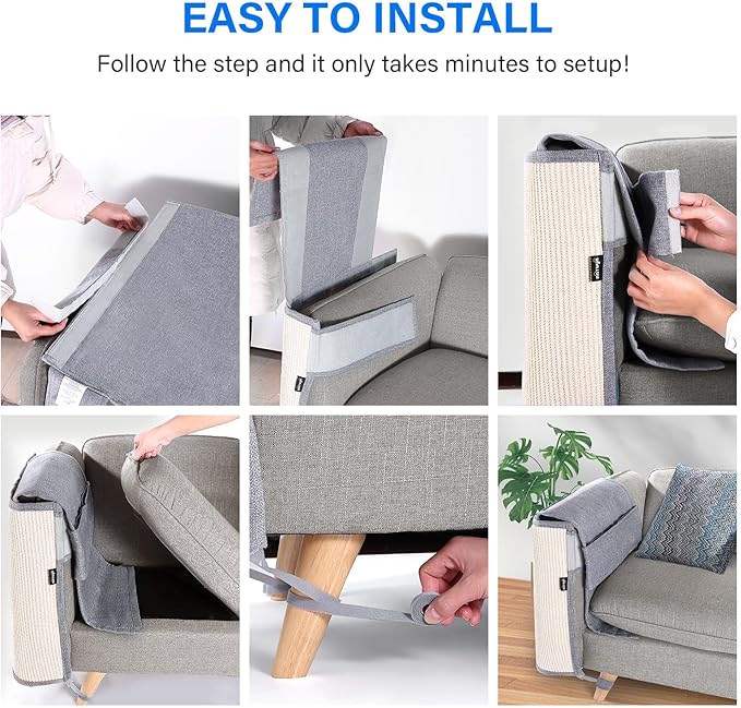 NATUYA Furniture Protectors from Cats - Couch Protector from Cat Claws with Sisal Scratching Pad Anti Cat Scratch Furniture Couch Sofa Corner (Light Gray, Right)