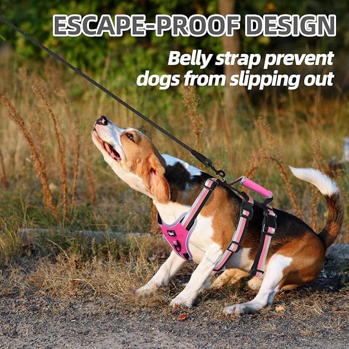 PUPTECK Escape Proof Dog Harness with Padded Handle, No Pull Pet Vest Harness Durable Reflective for Medium Large Dogs Walking Training and Running, Pink, M