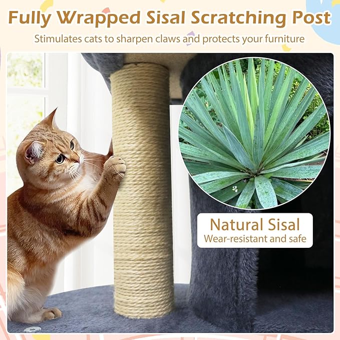 Tangkula Small Cat Tree for Indoor Cats, 26 Inch Cat Tower with Sisal Scratching Posts, Dual Cat Condos with Large Padded Push Perch, Modern Cat Climbing Furniture Activity Center (Dark Grey)