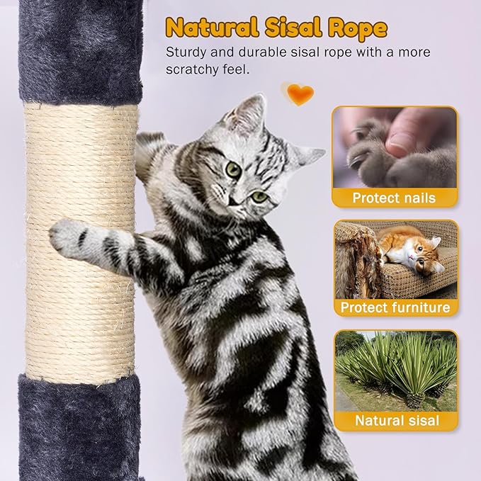 Tall Cat Tree,63 Inch Cat Tower for Indoor Adult Cats,Large Cat Stand with Scratching Post,2 Baskets,Plush Perch,Dark Gray