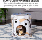 Furhaven Cardboard Hideout w/ Catnip for Indoor Cats, Ft. Scratching Pad, Ball Track, & Toys - Kitty Hideaway Corrugated Cat Scratcher House - Cat Print, One Size