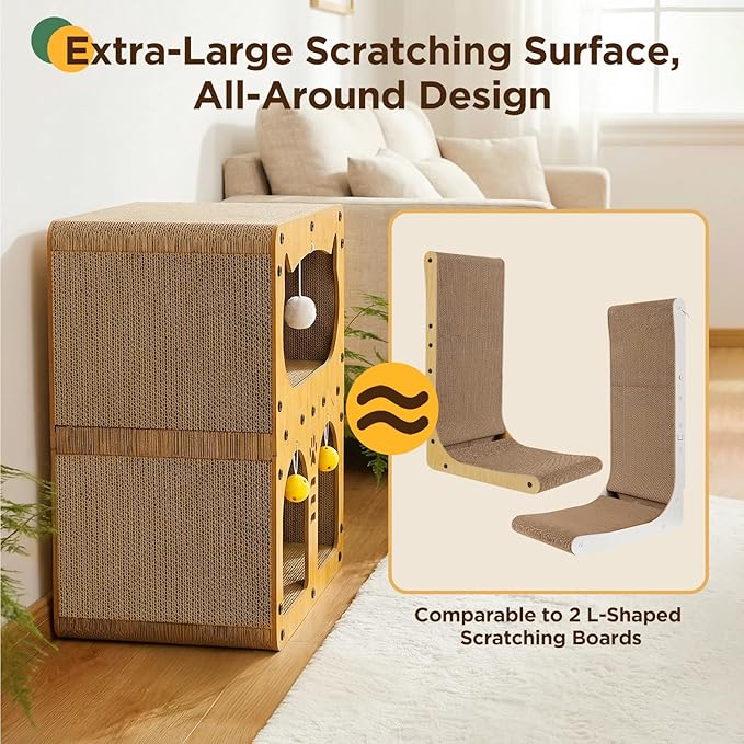 Gimars Cat Scratcher, Double Layer Cat Scratching Board Cardboard Cat Scratcher House for Indoor Cats, Large Cat Scratcher Bed for Scratch, Hide & Rest, Heavy Duty 20kg Load,51 x 43 x 28.5 cm