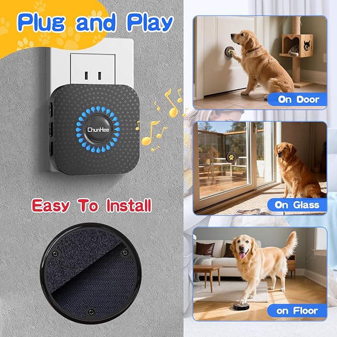 ChunHee Dog Bells for Door, Wireless Dog Doorbell for Potty Training, Dog Bells to Go Outside, Dog Potty Bell with Waterproof Button, 55 Chimes & Adjustable Volume