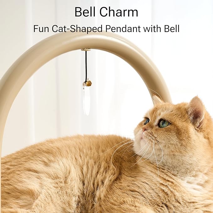 Modern Cat Tree, Wood Cat Tower with Steel Frame, Scratching Posts, Cat Capsule, Plush Mat, Bell Dangling Toy, Aesthetic Minimalist Heavy-Duty Cat Climbing Tree for Large Indoor Adult Cats-Khaki