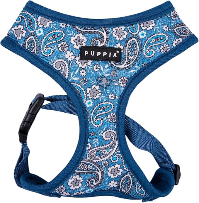 Puppia Cynthia Dog Harness A (Over-The-Head) Fashionable Paisley Pattern Spring Summer Harness for Small and Medium Dogs, Blue, X-Large