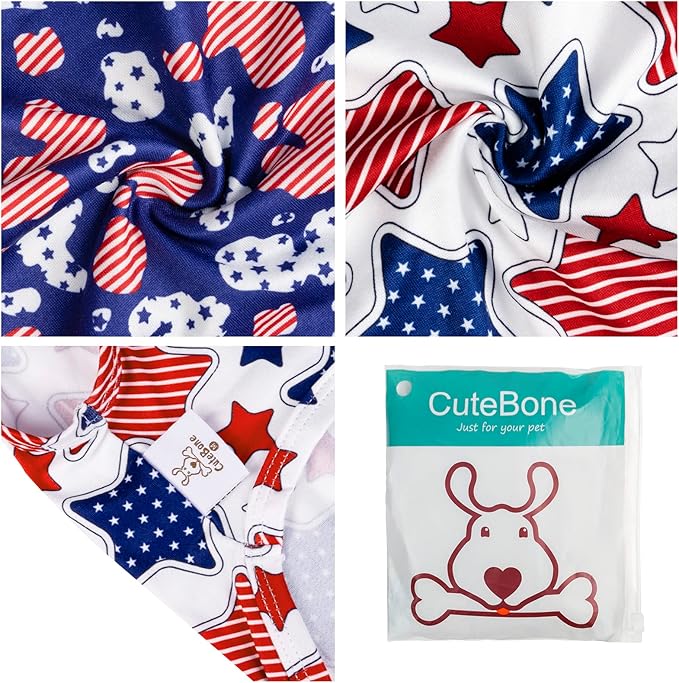 CuteBone 4th of July Dog Shirts 2-Pack Soft Pet Clothes Breathable Summer Vest for Small Puppy and Stretchy Cat Apparel 2BX13M