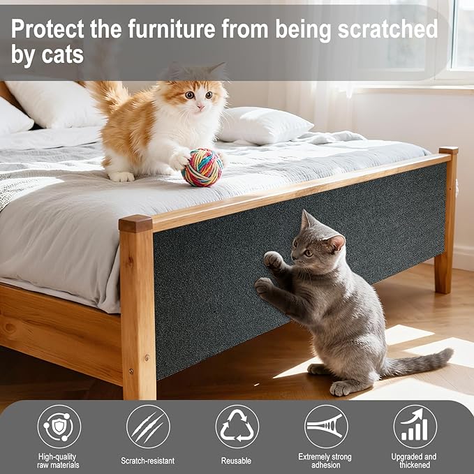 Cat Scratch Mat for Couch, Wall & Cat Tree - 78.7" Trimmable Self-Adhesive Cat Scratcher, Cat Scratch Furniture Protector, Felt Alternative to Sisal, DIY Cat Tower Replacement, 2 Pack (Dark Gray)