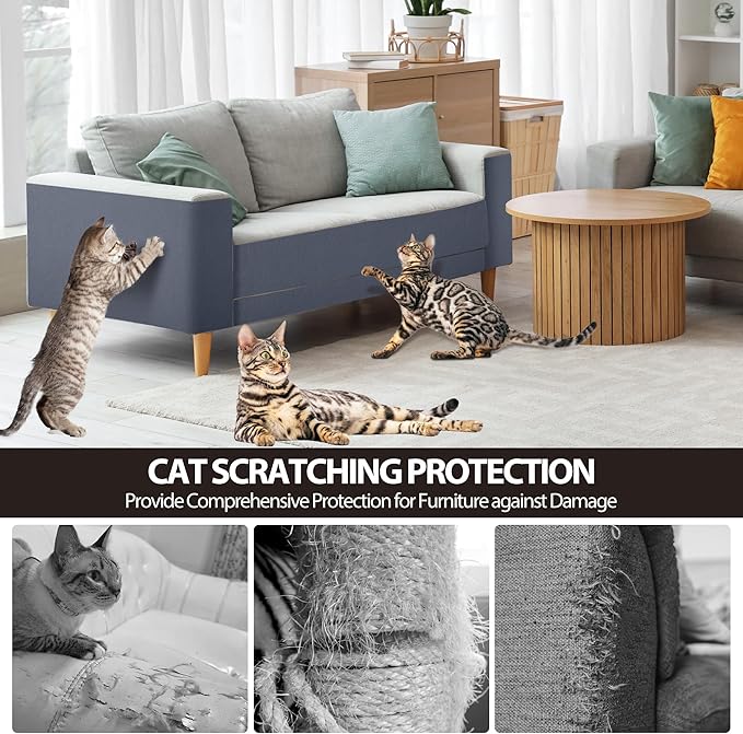 78.7"x15.8" Cat Scratch Mat,Trimmable Self-Adhesive Carpet, DIY Cat Climb Covered Pads for Furniture Couch or Wall Protector (Grey)