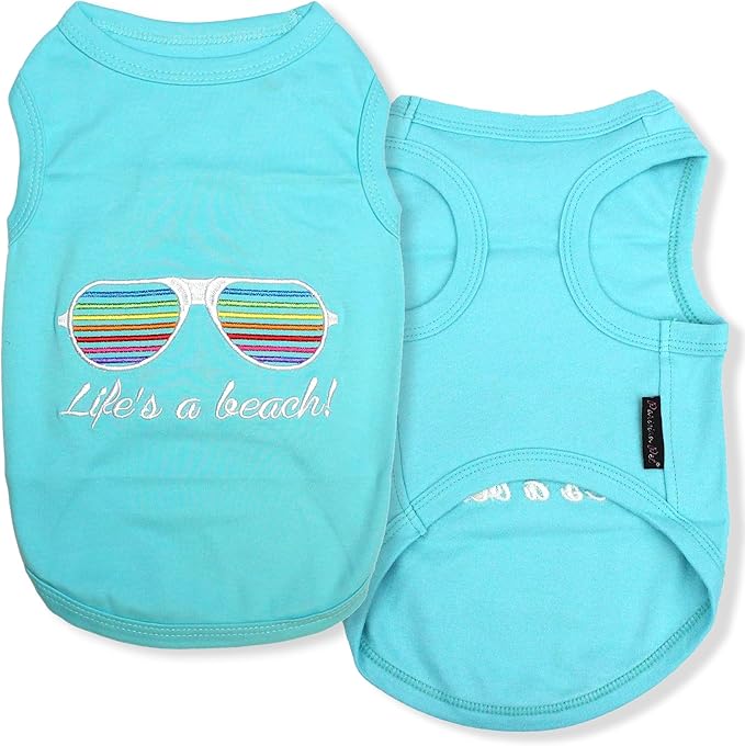 Parisian Pet Beach Dog Shirt – 100% Cotton Shirts for Medium Dogs – Sleeveless Pet Vest – Lightweight and Breathable Dogs Apparel – Cute Summer Dog Clothes - Stretchy T Shirts for Pets