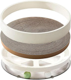3-in-1 Cat Scratcher Toy with Track Ball, Round Cardboard Cat Scratcher Lounge & Bed, Interactive Cat Toy for Indoor Cats, Durable Scratching Pad with 2 Spinning Balls