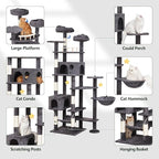 79in Giant Cat Tree for Heavy Duty Big Cats, Large Cat Trees with Scratching Post, Cat Tree Tower with Cat Condos, Hammock & Plush Perch for Maine Coon, Smoky Gray