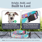 Lucky Love Dog Collars, Vivid Flower Pattern Dog Collars for Medium Female Dogs, Spring & Summer Floral Themed Print, Caroline, Medium