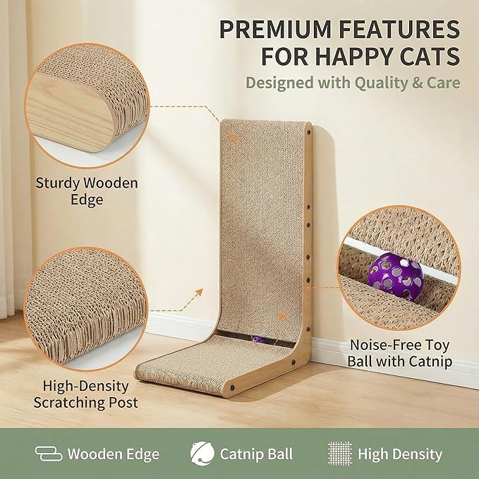 L Shaped Cat Scratcher for Indoor Cats, Cat Scratching, Cat Scratch Pad, 26.8 Inches Tall Scratching Post with Sturdy Base, Durable Cat Scratch Pad for Kittens & Adults, Furniture Protector