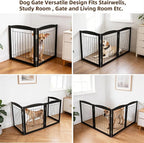 ZJSF Freestanding Foldable Dog Gate for House Extra Wide Wooden Indoor Puppy Gate Stairs Doorways Pet Gate Tall Dog Fence 2 Panels Fence Black