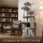 71" Tall Cat Tree for Indoor Cats, Large Multi-Level Cat Tower with Hammock, Condo & Scratching Posts, Plush Cat Tower for Large & Multiple Cats