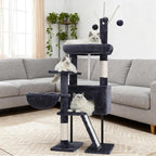 Cat Tree for Indoor Cats, Cat Tower with Scratching Post for Small Cats and Kittens, Cat House with Removable Top Platform and Fluffy Balls, Hanging Cat Basket, Smoky Gray GCT006SG