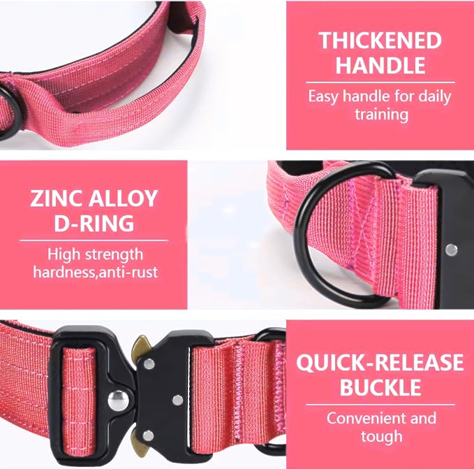 Heavy Duty Tactical Dog Collar – Adjustable Nylon w/Metal Buckle, Durable & Comfortable for Medium to Large Dogs (German Shepherd, Labrador, Rottweiler), Red Rose, Large, for Training & Outdoor