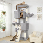 Globlazer Sturdy Cat Tree, 69-inch Large Cat Tower for Indoor Adult Cats 20 lbs Heavy Duty Cat Tree for Big Cats with Large Platform, 6 Scratching Post,Sisal Scratching Board, S69B, Light Gray