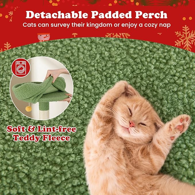 Tangkula Christmas Cat Tree, 52” Tall Cat Tower with Sisal Scratching Posts & Xmas Tree, Plush Perch, Gift Box Shaped Condo, Hanging Toys, Basket Bed, Hammock, Cute Cat Tree Tower Holiday Decoration