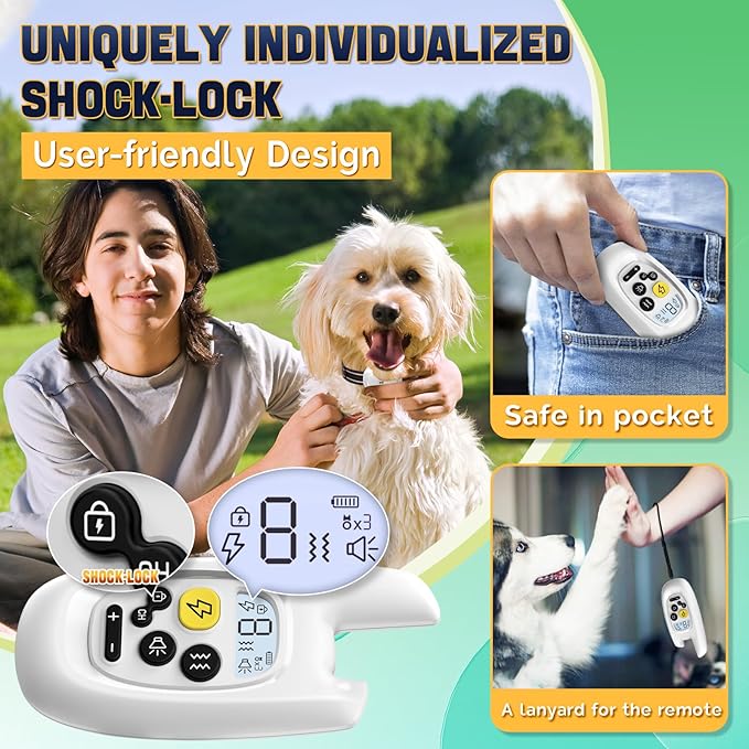 Dog Shock Collar with Remote Control- [Newly Upgraded] Training Collar for Small Medium Large Dogs, Electric Collar for Dogs Training Rechargeable, E Collar with Beep, Vibration & Shock-Lock Keypad。