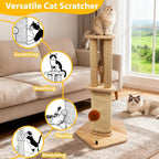 Sisal Cat Scratcher with Perch,26.5inch Wooden Cat Scratch Post,3 in 1 Scratching Cat Platform with Sisal Pad and Interactive Toy for Indoor Cats Use,Easy Assemble