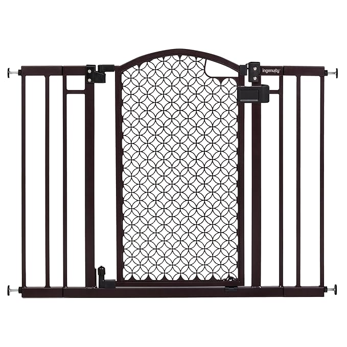 Ingenuity Decorative Panel Tall Baby Gate & Dog Gate, 28"-42" Wide, 30" Tall, Hardware or Pressure Mounted, Install on Top or Bottom of Stairs, Banister, or Doorway - Espresso