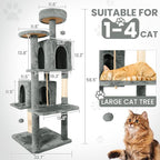 58.5inch Large Cat Tree Tower Condo for Indoor Cats, Soft Plush Multi-Level Climbing Tree Cat House with Cat Cave, Scratching Post, More Entrance/Exit, Sisal Rope, Grey