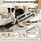Dog Ramp for Bed, 5 Adjustable Height Wooden Ramp for Dogs from 16"–24", 17" Wide Pet Ramps for Dogs to Get on High Bed/Couch/Car with Soft Padding & Anti-Slip Grip, Up to 250LBS for Small/Large Dog