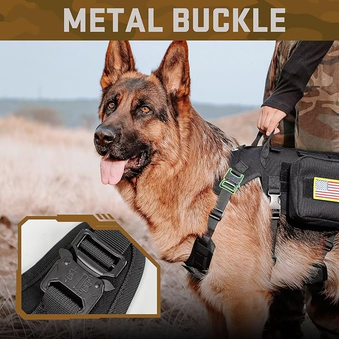 Forestpaw Dog Harness for Large Dogs,Tactical Dog Harness with Handle,No Pull Military Service Dog Vest with Pockets Adjustable for Walking Training,Black,Chest 21.5-45"