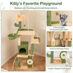 Tangkula Cactus Cat Tree, 63 Inch Multi-Level Tall Cat Tower with Sisal Scratching Posts & Board, Condo, Padded Perch, Hanging Toys, Basket Bed, Platforms, Green Cute Cat Tree for Indoor Cats