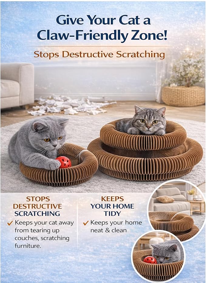 Kitty Curvels Style Transformable Cat Scratcher for Indoor Cats – Interactive Reversible Cat Scratching Pad, Durable Corrugated Cardboard for Furniture Protection（3PC）