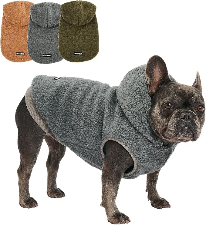 Tuff Pupper Fleece Dog Hoodie Sweater | Teddy Sherpa Outer & Soft Polar Fleece Lining | Adjustable Fit Winter Coat with Hood, Leash Hole, Ribbed Cuffs | for Small Medium Large XL XXL Dogs (Grey, S)
