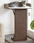 Modern Wood Cat Tree Tower for Indoor Large Cats, 33.8-Inch Tall Wooden Cat Trees with Big Perch Bed, Cat Scratching Pads, Washable Removable Cushions Scratching Mat, Cat Furniture, Greigy