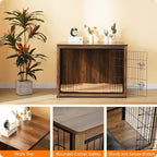 DWANTON Dog Crate Furniture with Cushion, Wooden Kennel Table with Double Doors, Indoor Dog House, Extra Large, 43.3" L, Warm Brown