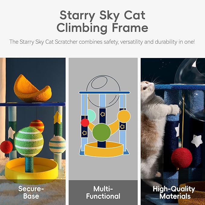 35 Inch Starry Sky Cat Tree Tower | Multi-Layer Cats Furniture with Space Capsule | Cat Bed & House Combined | Durable Cat Scratching Post for Indoor